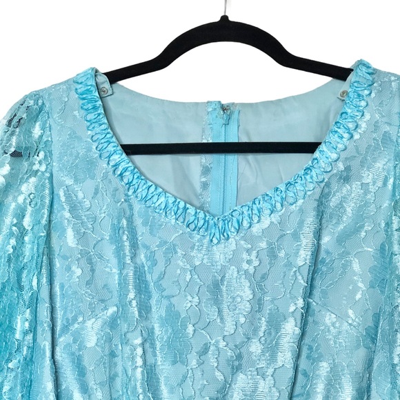 Vintage Mike Benet 60s Blue Lace Overlay Dress - Picture 5 of 15